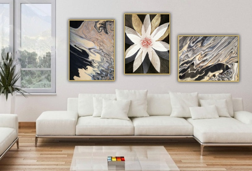 Färdigt Tavelpaket "Abstrakt konst Guld /Svart"