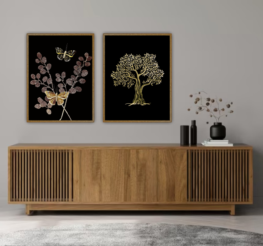 Kuddfodral "Flying"Butterflies" Svart/Guld