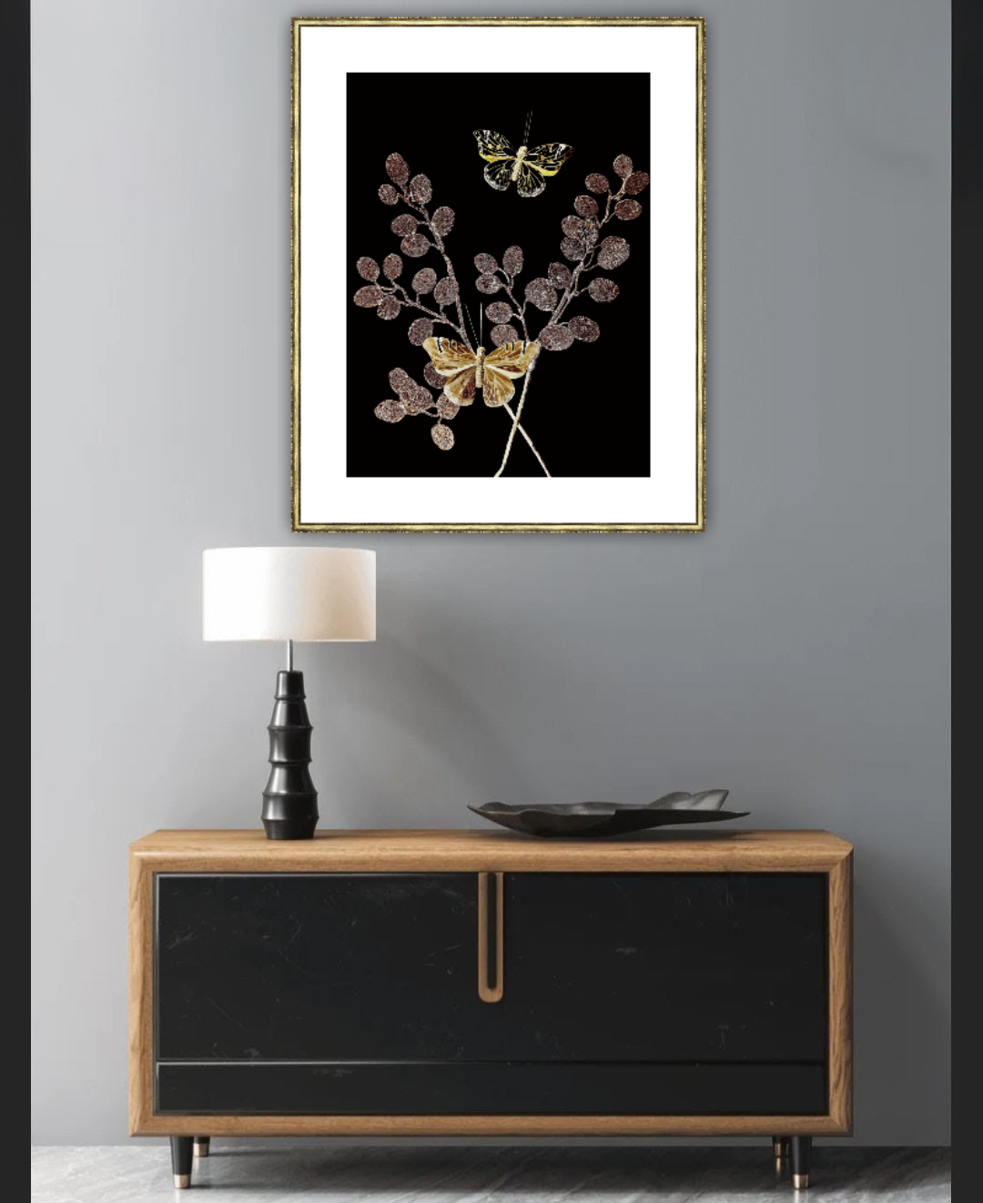 Kuddfodral "Flying"Butterflies" Svart/Guld