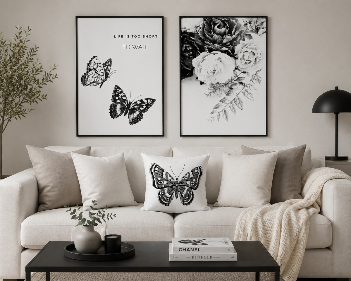 Kuddfodral "Single Butterfly" Svart