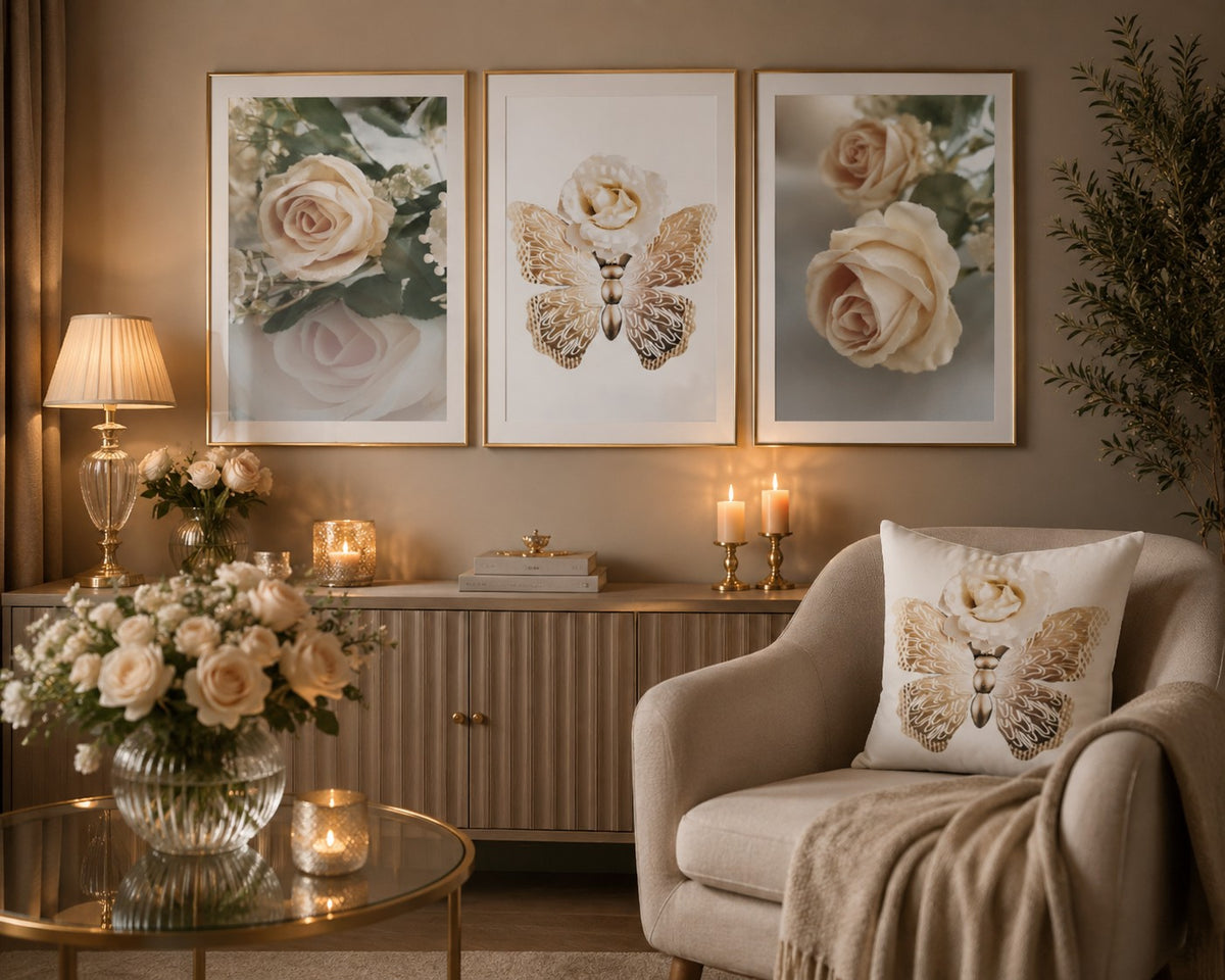 Färdigt tavelpaket med matchat kuddfodral "Romantik Guld"