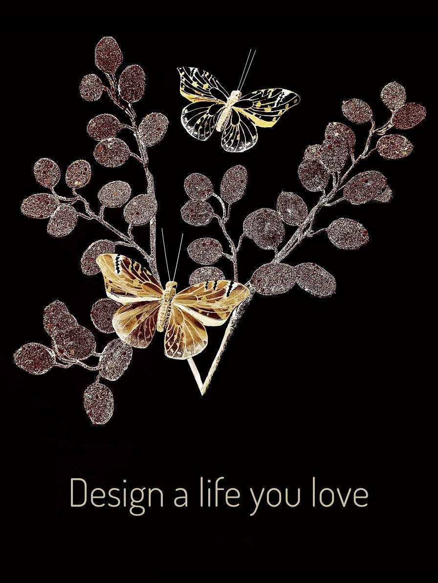 Färdigt Tavelpaket med matchande kuddfodral "Design a life you love" Svart/Guld