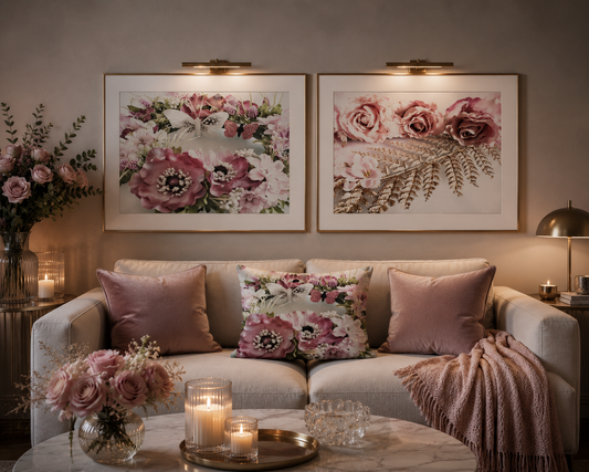 Färdigt Tavelpaket med matchande kuddfodral "Rosa Romantik"