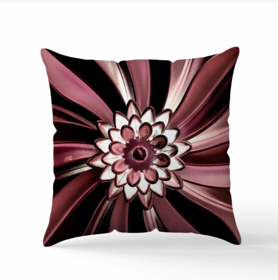 Kuddfodral "Artificial Flower" Svart/ Vinröd