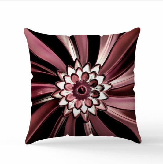 Kuddfodral "Artificial Flower" Svart/ Vinröd