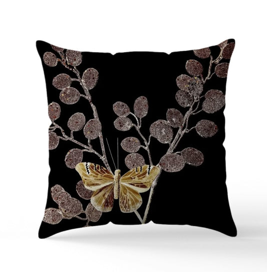 Kuddfodral "Flying"Butterflies" Svart/Guld