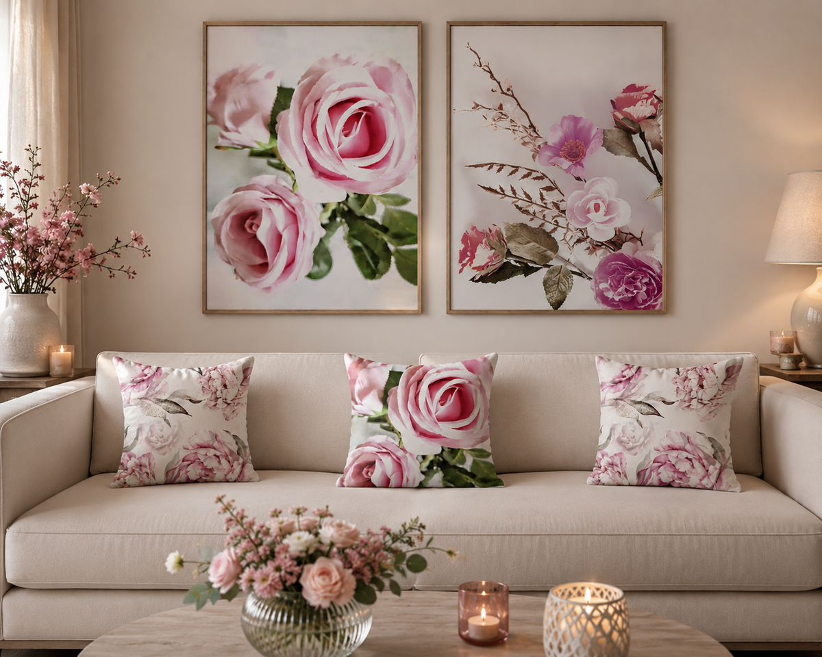 Kuddfodral "Dreamy Roses" Rosa