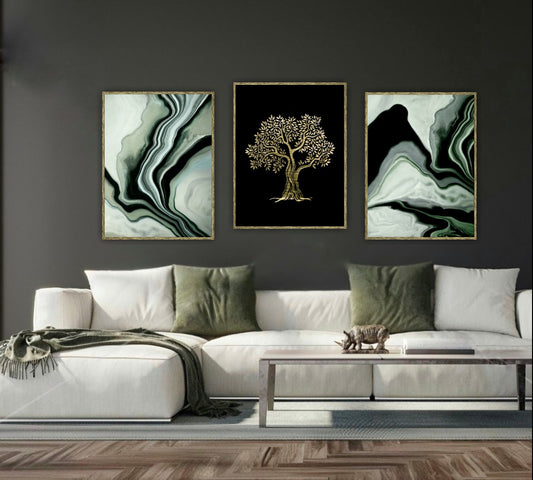 Färdigt Tavelpaket "Pouring Art" Grön